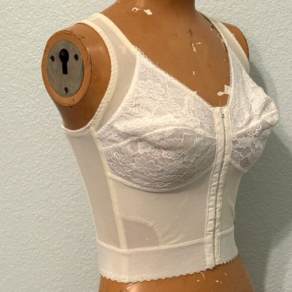 Vintage Sears White 36C Wire Free Longline Full Coverage Bullet Cone Bra Lace - Picture 4 of 11